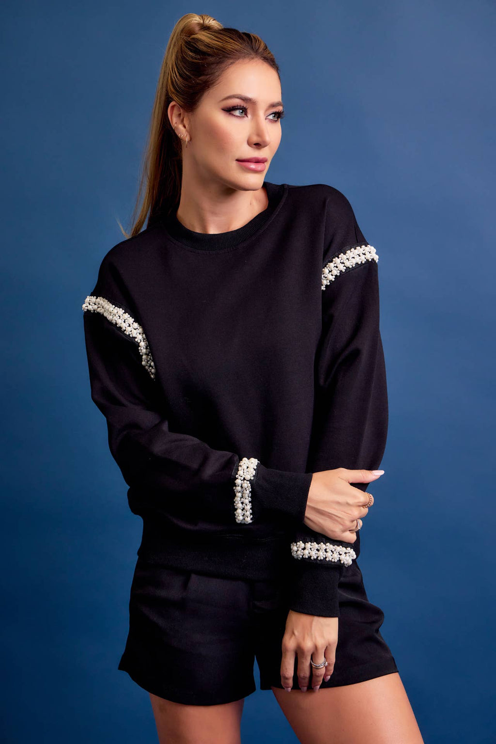 All Day Crew Neck Sweatshirt With Beaded Trim
