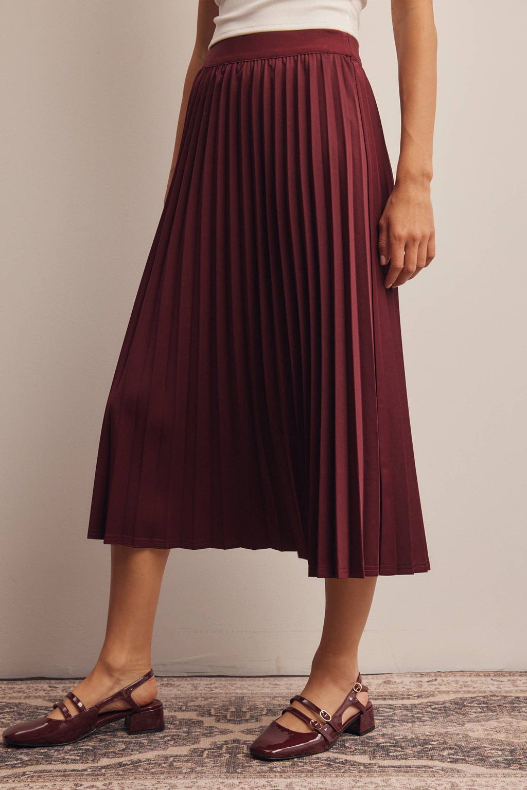 Stretch Pleated Midi Skirt FSK0027