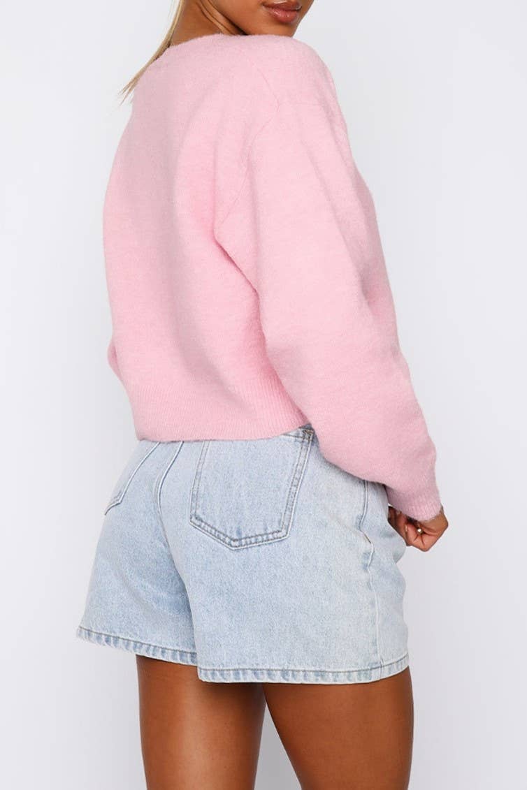 Plain R-neck button down knit cardigan