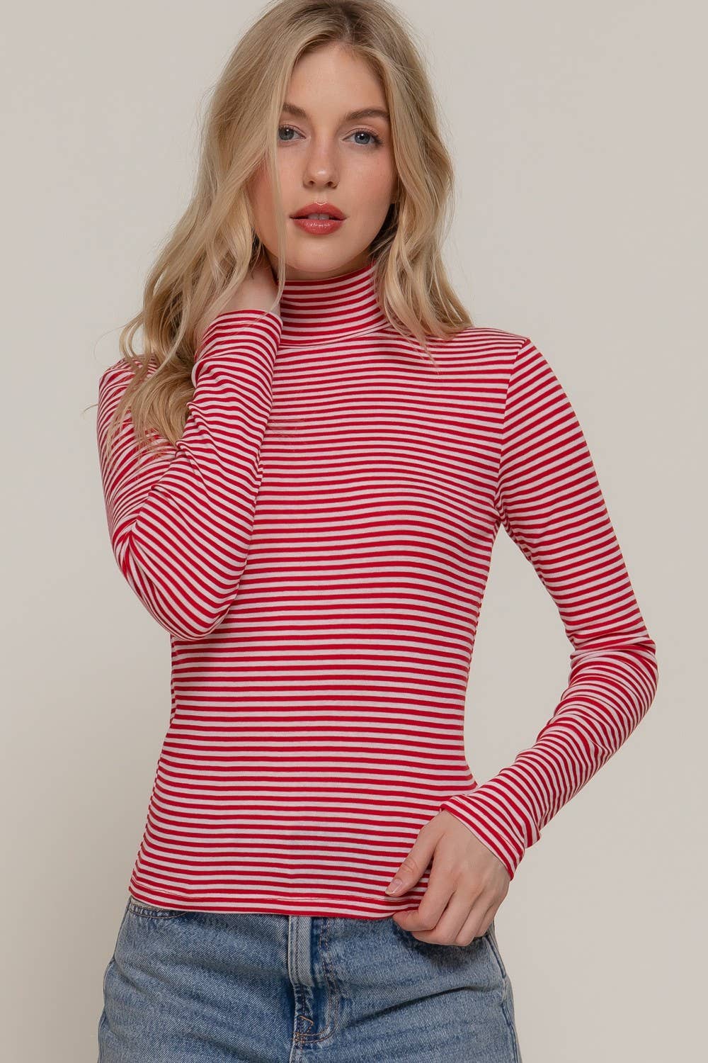 Long Slv Turtle Neck Y/d Stripe Top