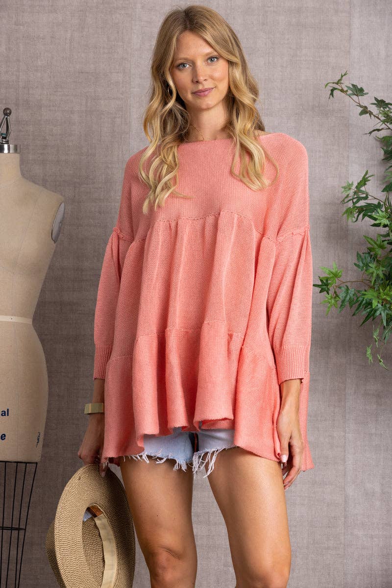 CABLE KNIT BABYDOLL TUNIC TOP-TI10408