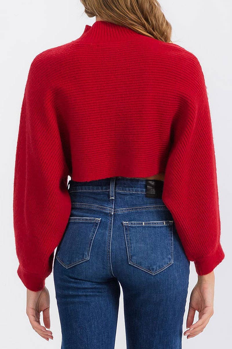 LONG SLEEVE MOCK NECK KNIT CROP TOP