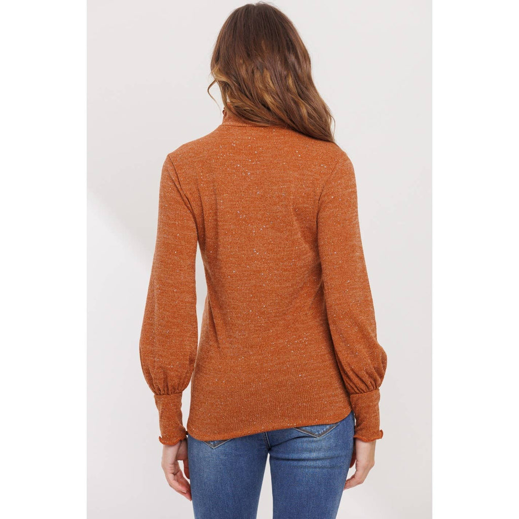 Glitter Knit Long Sleeve Maternity Turtle Neck Top