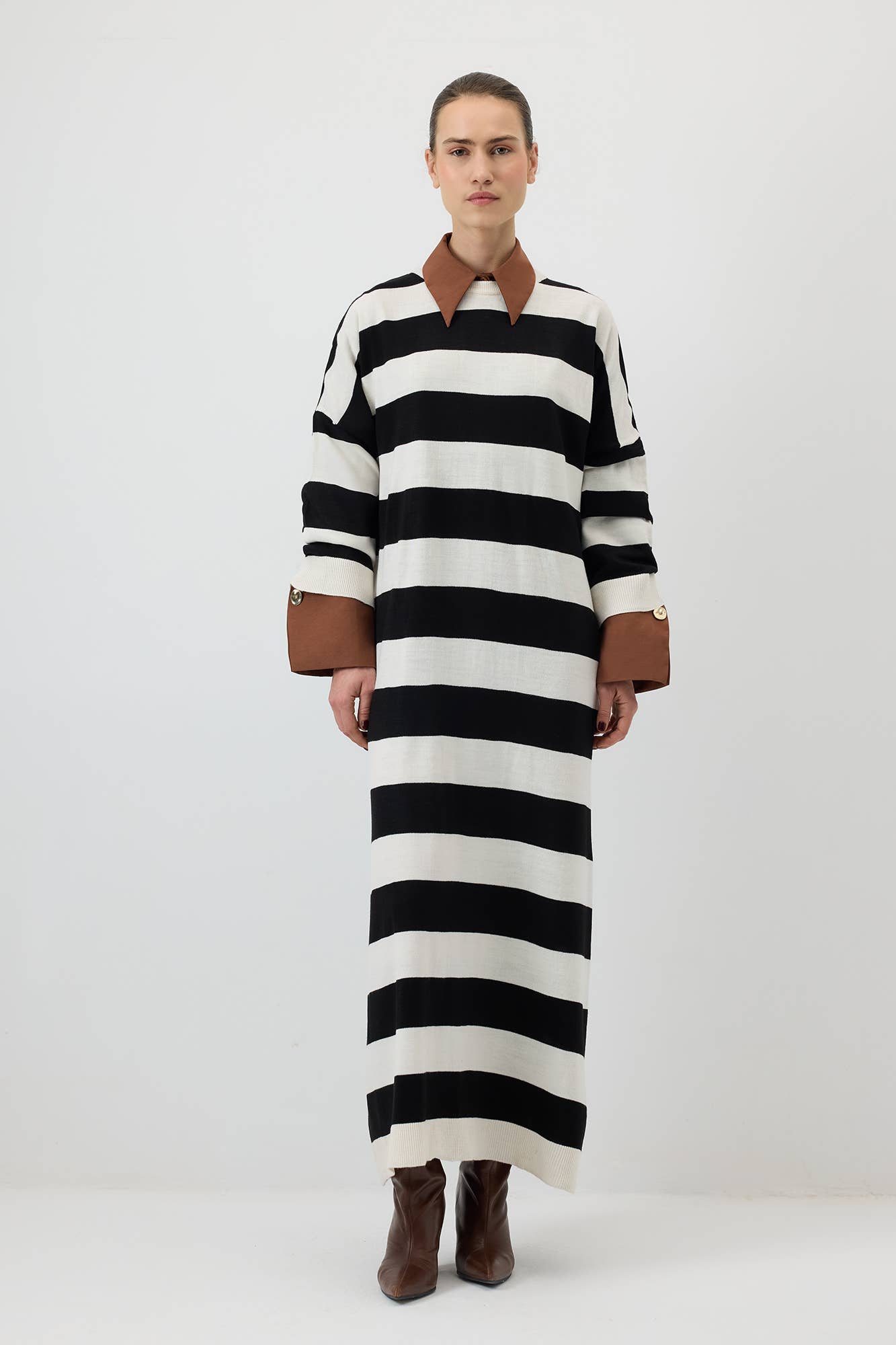 Bold Striped Oversized Maxi Knit Dress – Relaxed Modest