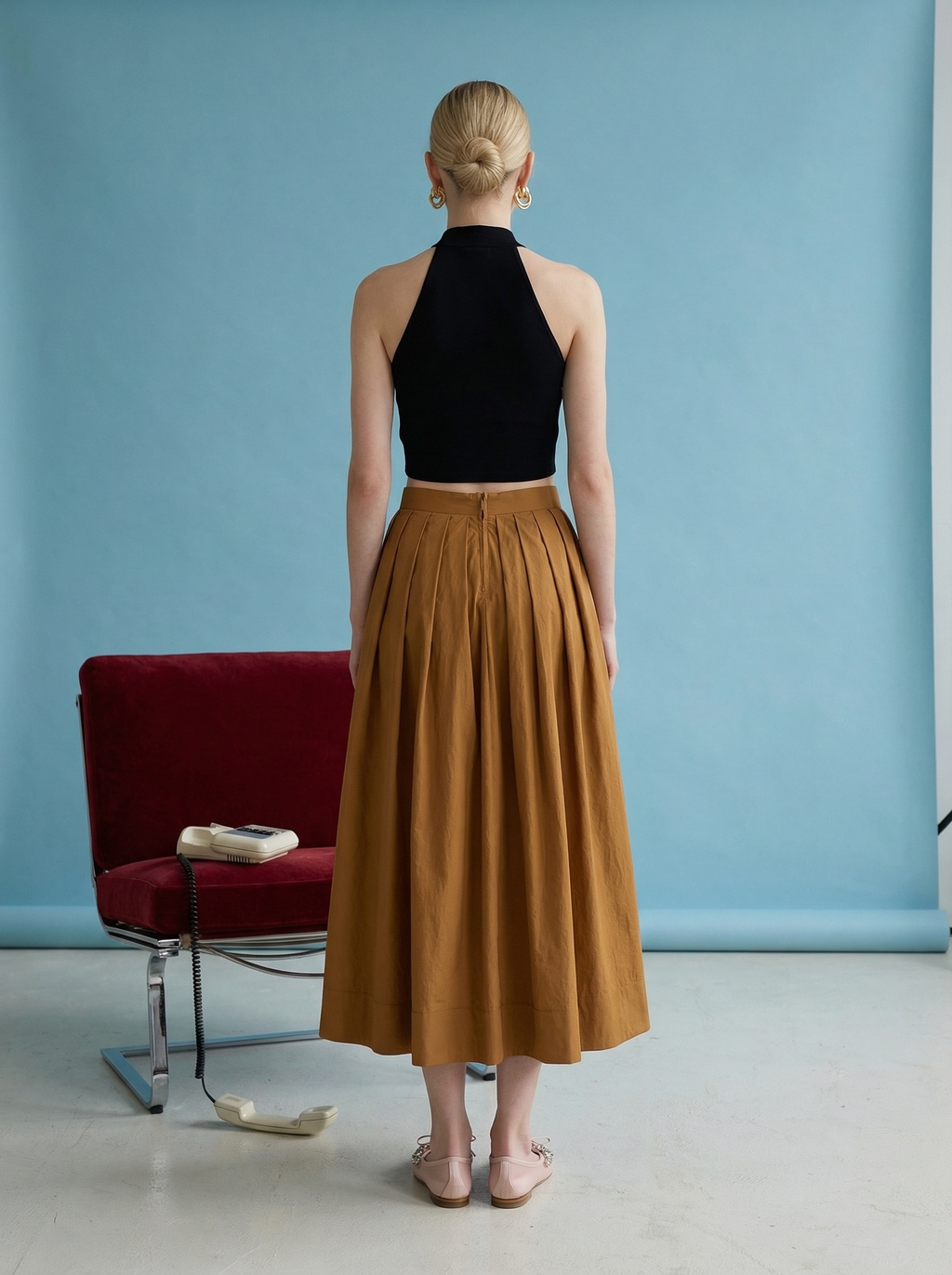 JOS1020 Elegant Pleated Midi Skirt