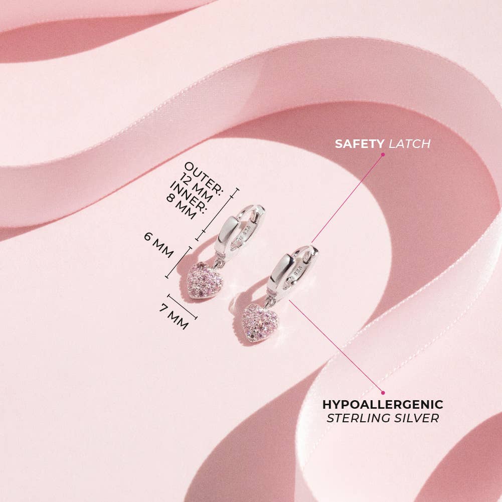 Puffed Heart Kids / Girls Earrings Hoop - Sterling Silver