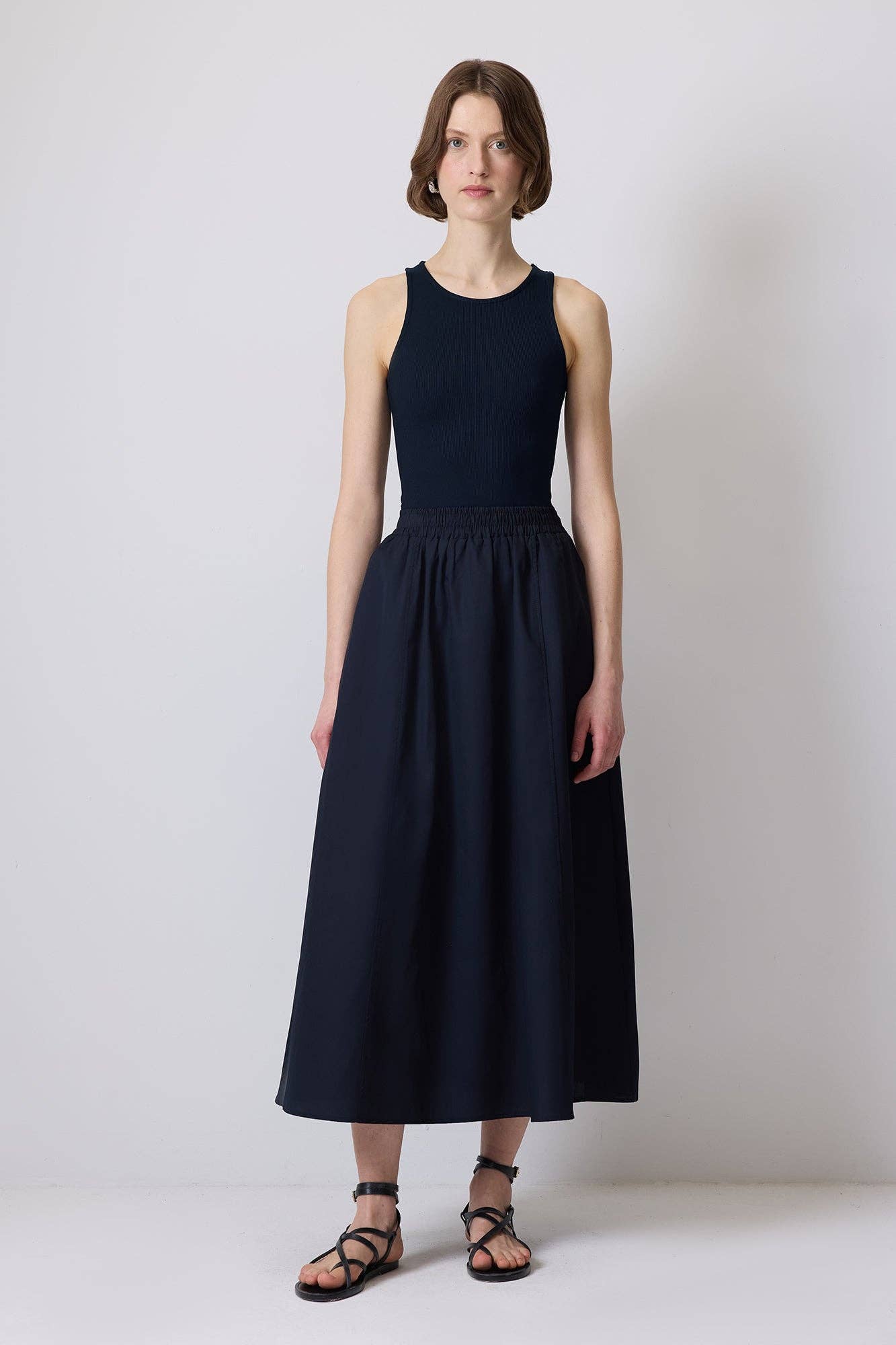 ESSENTIAL HIGH WAIST A-LINE MAXI SKIRT WITH ELASTIC WAISTBAND