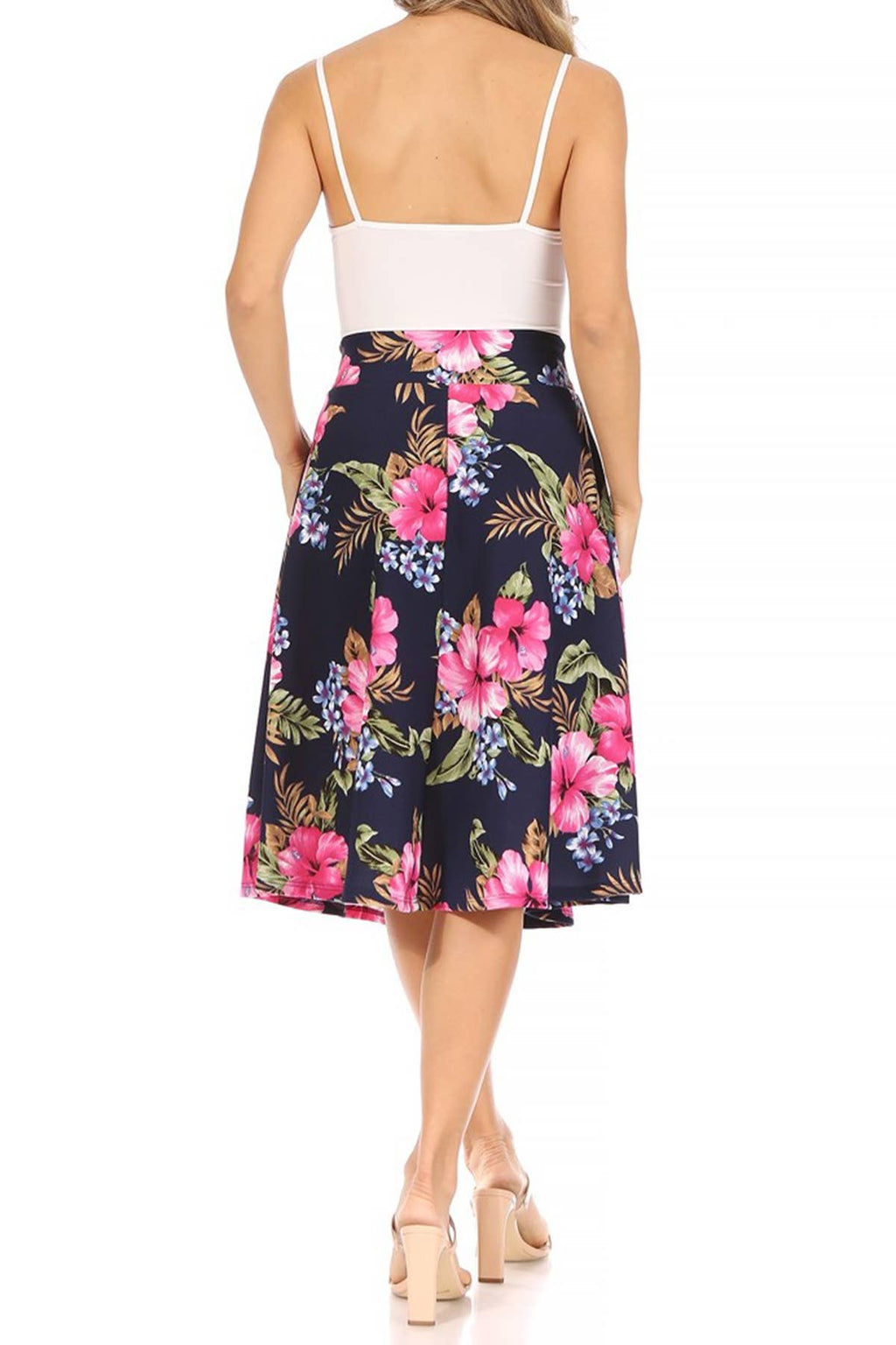 Women's Casual Floral Tie Belted Knee Length Midi Skirt