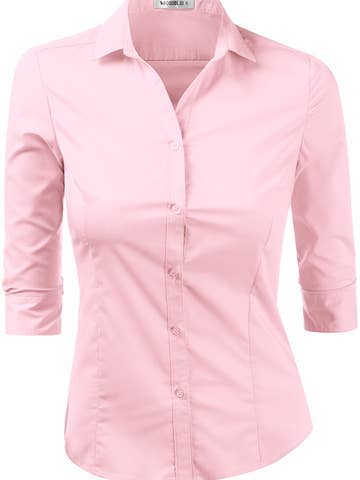 3/4 Sleeve Button Down Collar Shirt Blouse