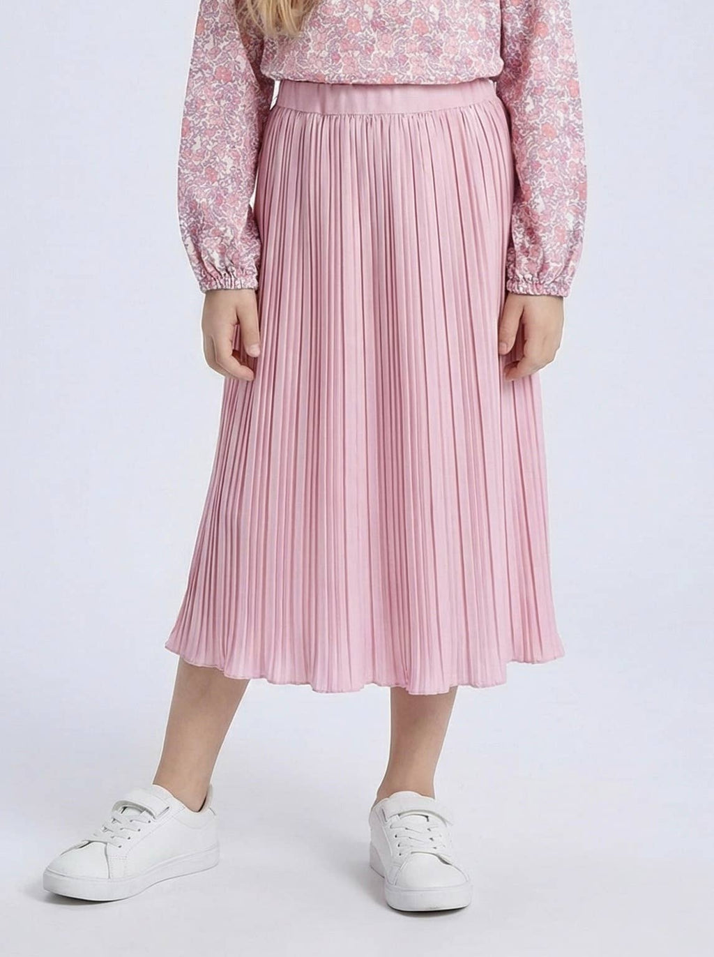 Long pleated skirt with elastic waistband for girls: Bleu ciel