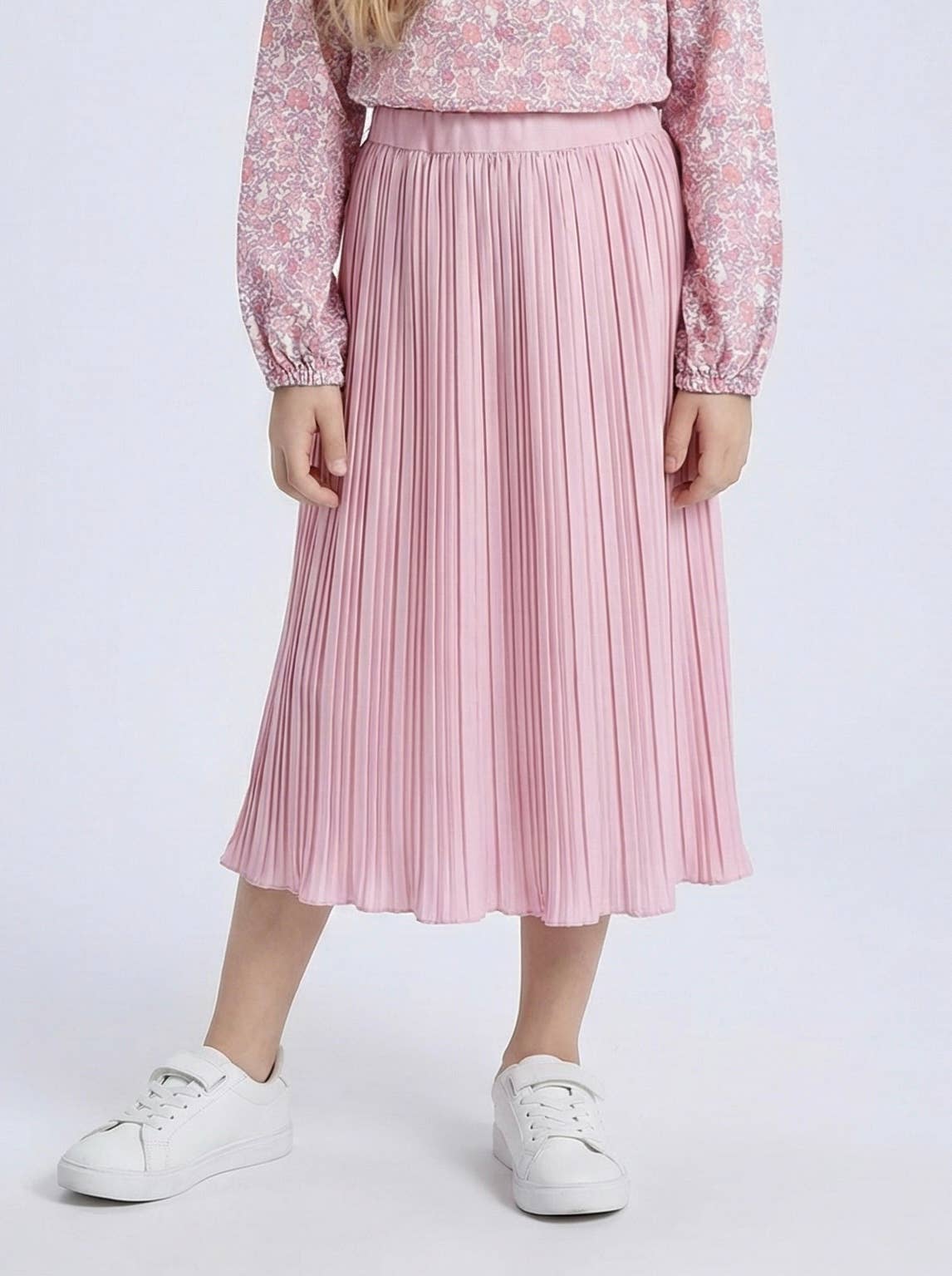 Long pleated skirt with elastic waistband for girls: Bleu ciel