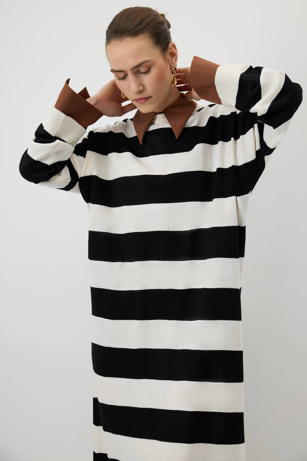 Bold Striped Oversized Maxi Knit Dress – Relaxed Modest