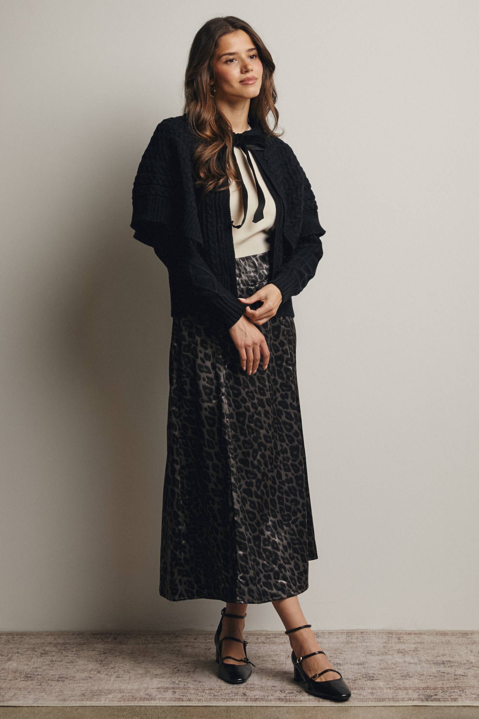 Leopard Print Satin Midi Skirt