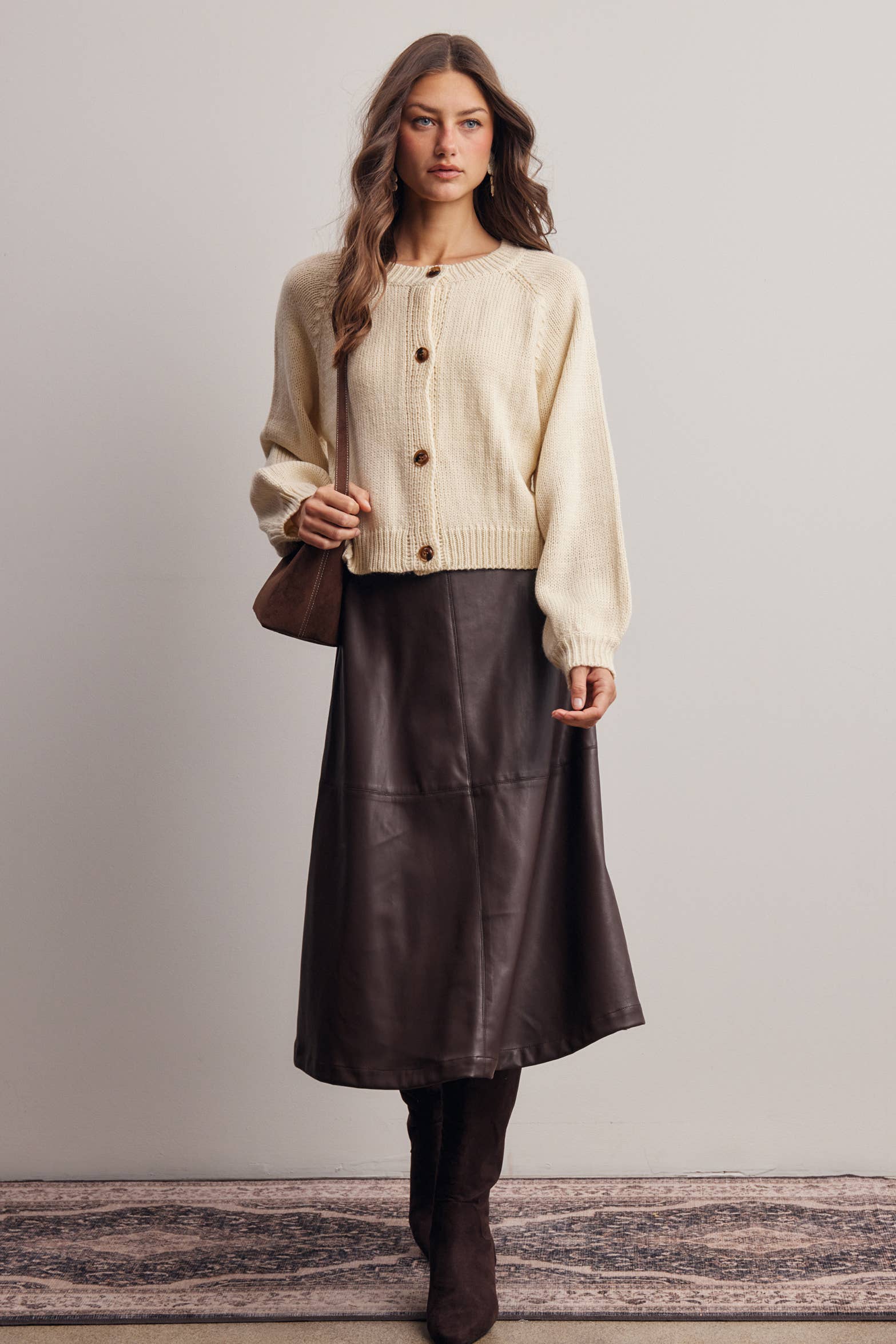 Faux Leather A-Line Midi Skirt FSK0026
