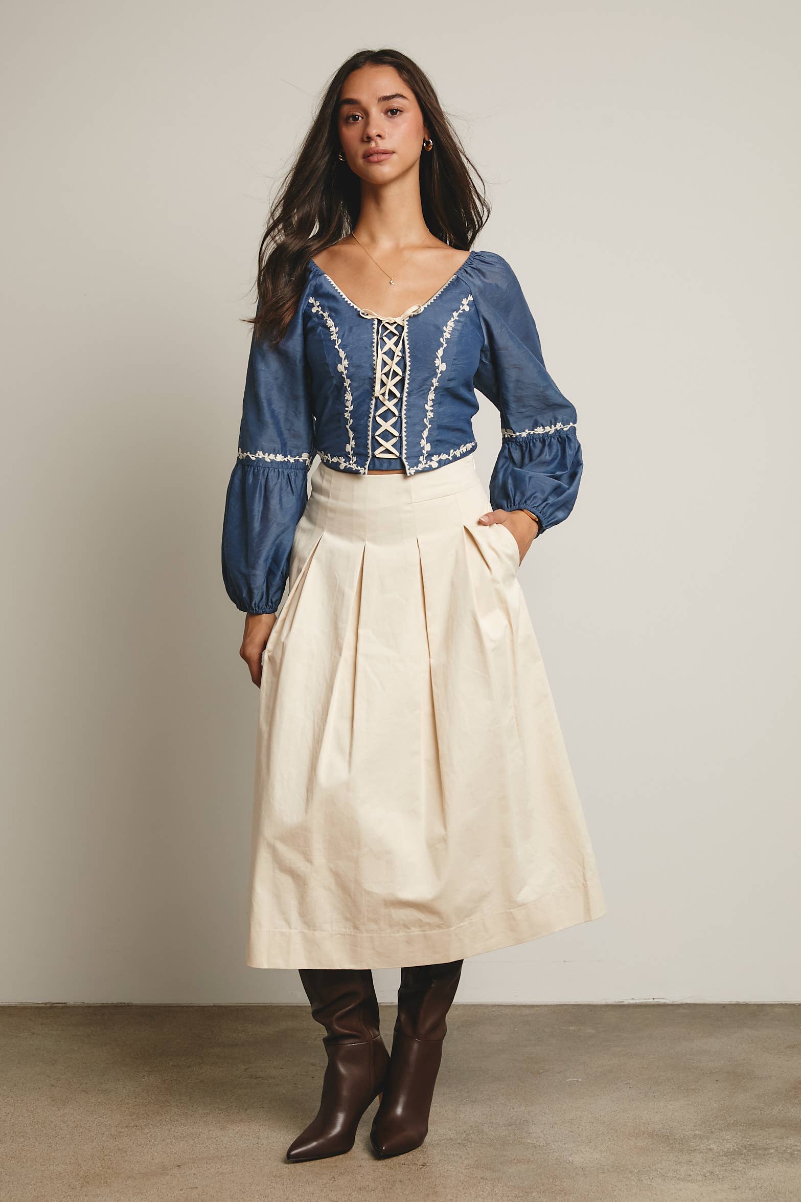 Pleated A-Line Midi Skirt