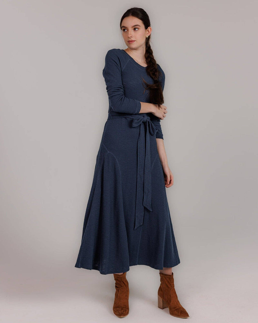 Destination Long Sleeve Midi Length Navy Knit Dress