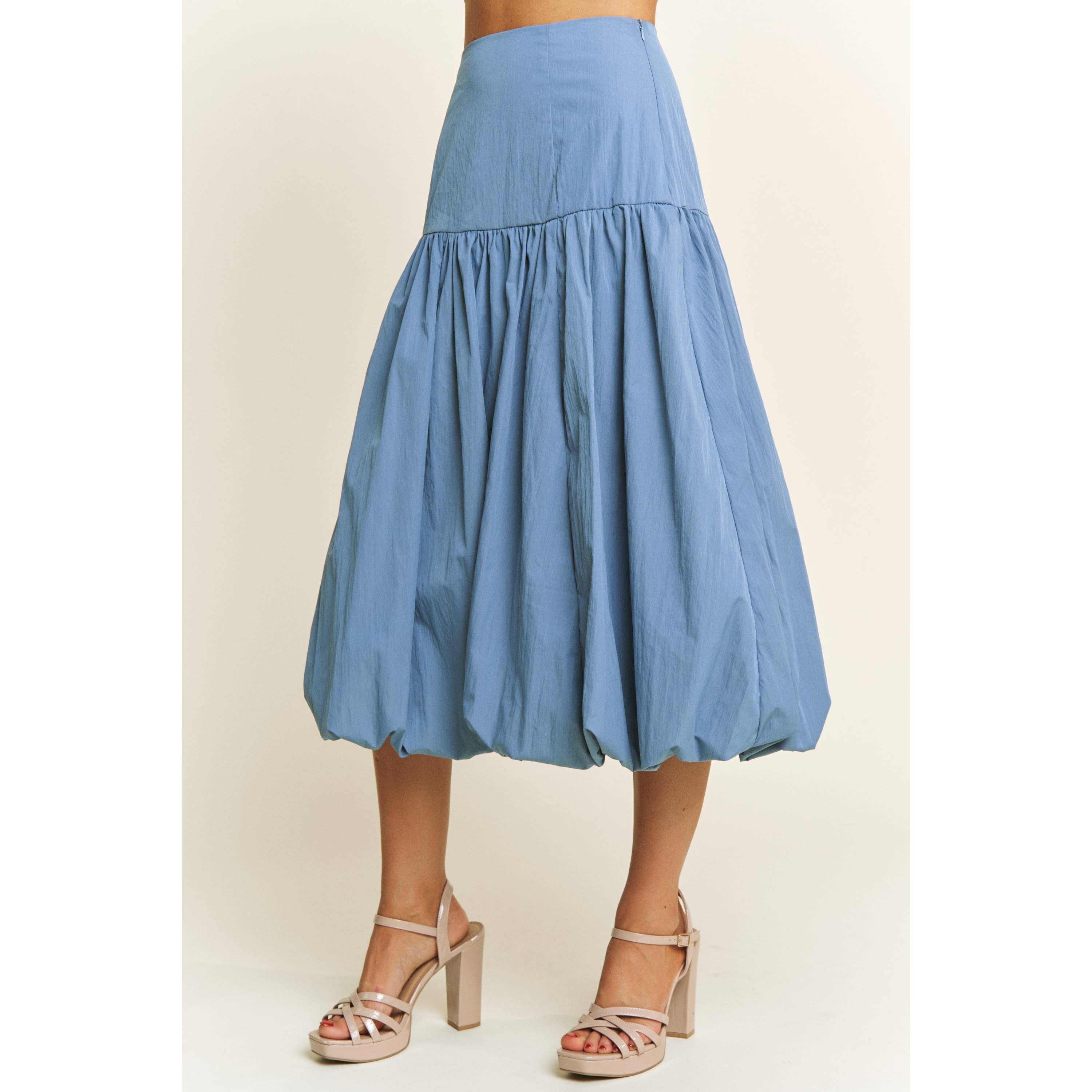 SOFT WOVEN SOLID BUBBLE BALLON MIDI SKIRT - Beige