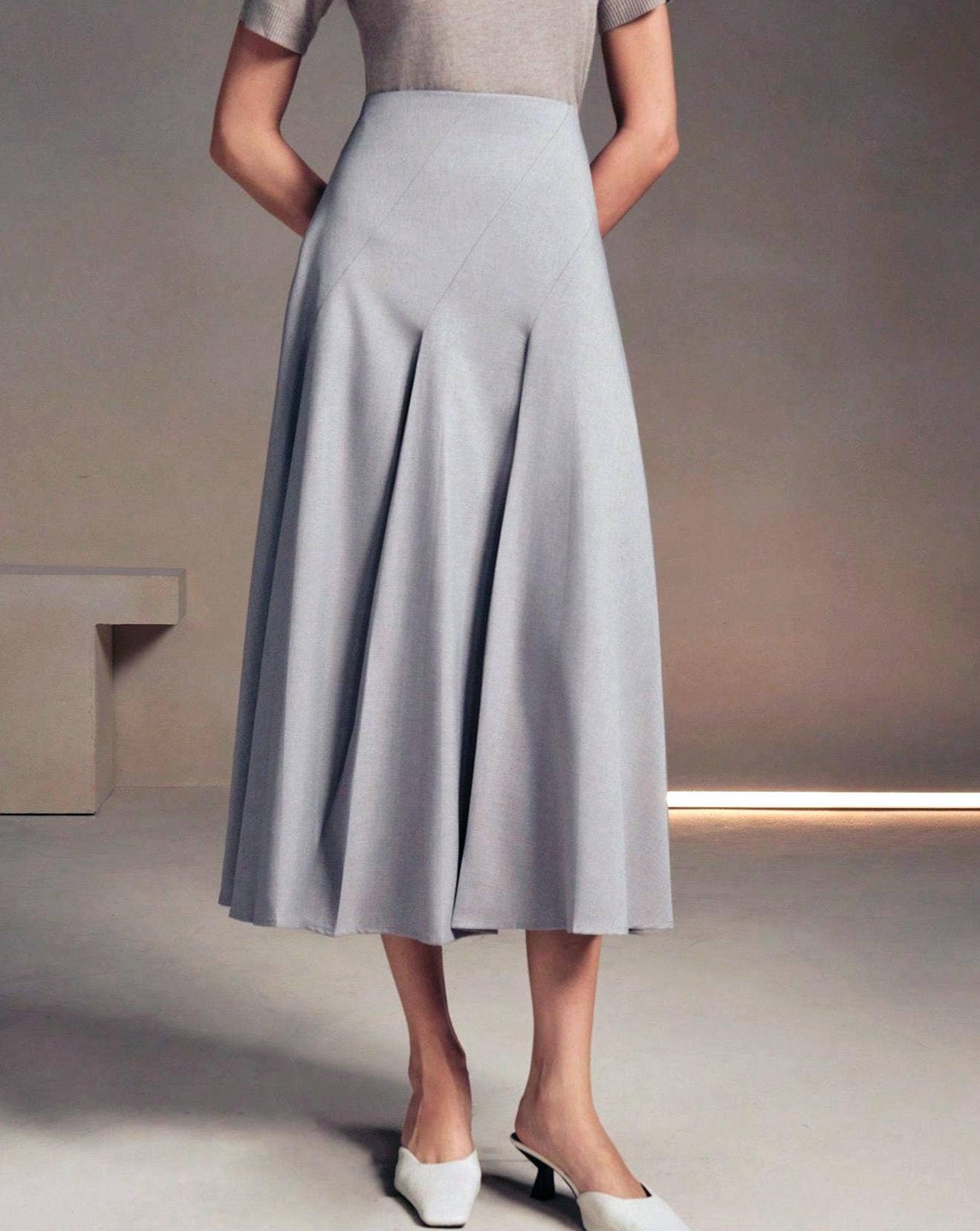 Elegant Asymmetrical Midi Pleated Skirt