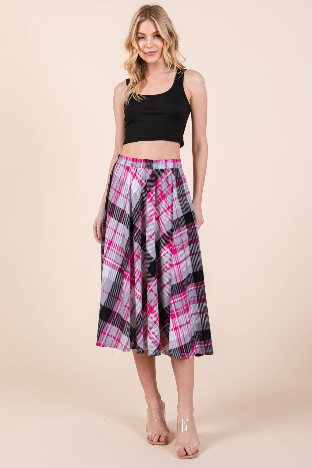 ETS-423AB Plaid T/R Span Midi Skirt