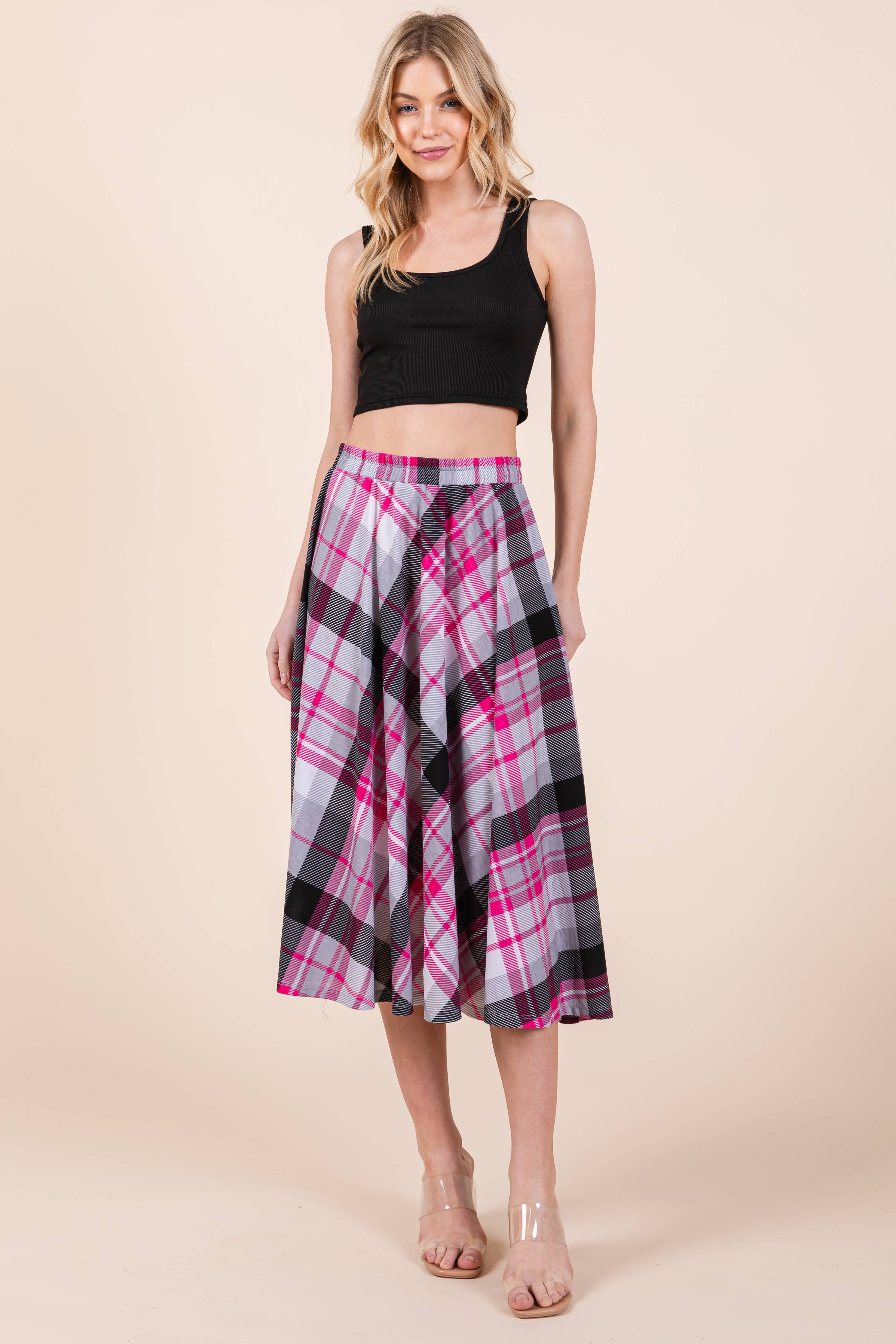 ETS-423AB Plaid T/R Span Midi Skirt