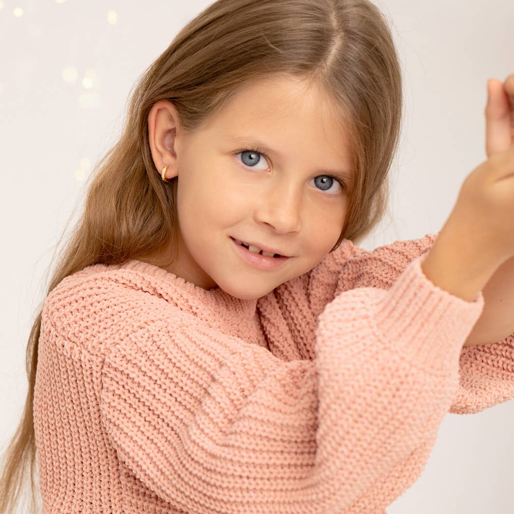 Channel CZ 8mm Earrings Hoop - Sterling Silver Gold Plated