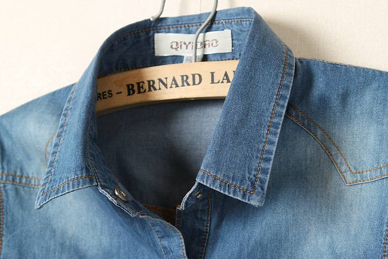 Women's 3/4 Sleeve Denim Navel Tie Shirt Cardigan Top