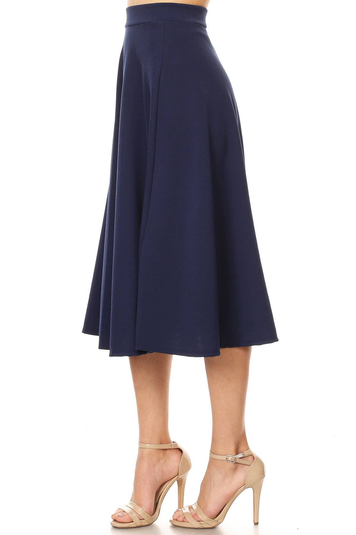 Women's Solid Basic Casual A-line Flared Midi Skirt