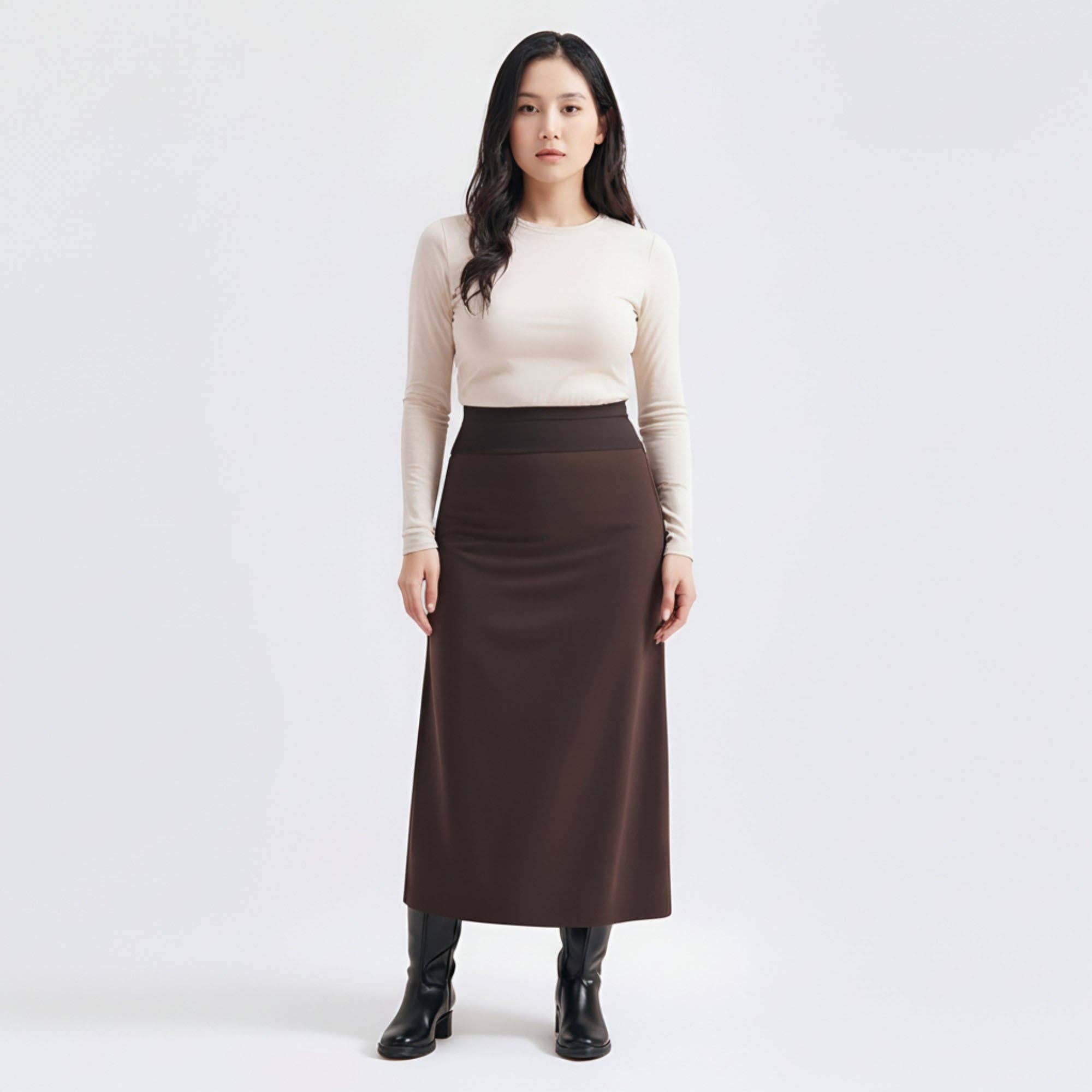 Maternity High Waist Stretch Knit Midi Skirt with Seamless S