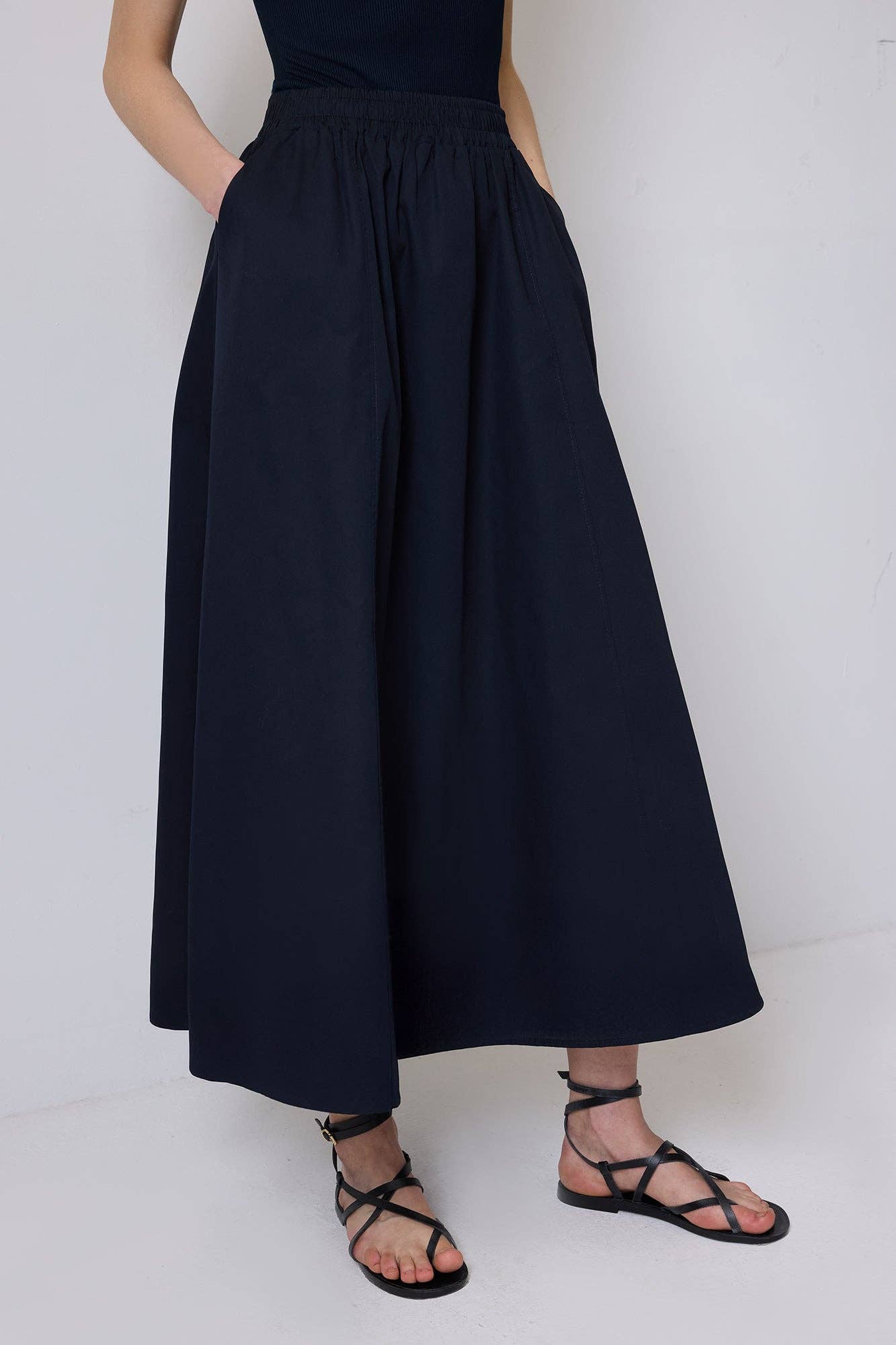 ESSENTIAL HIGH WAIST A-LINE MAXI SKIRT WITH ELASTIC WAISTBAND