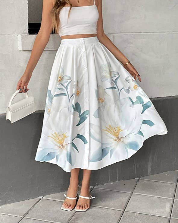 Casual Sweet Floral Print Skirt
