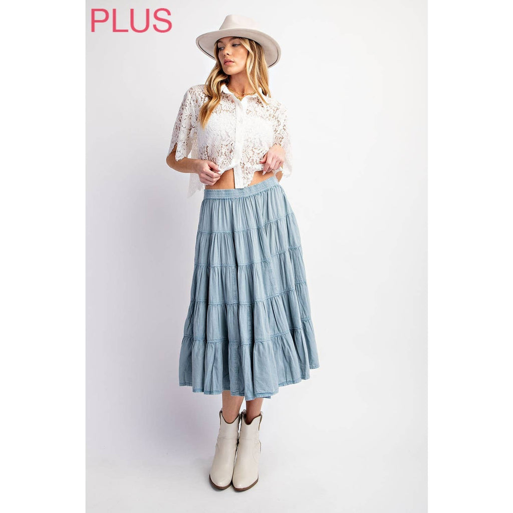 PLUS WASHED RELAXED FULL SWING MIDI SKIRT