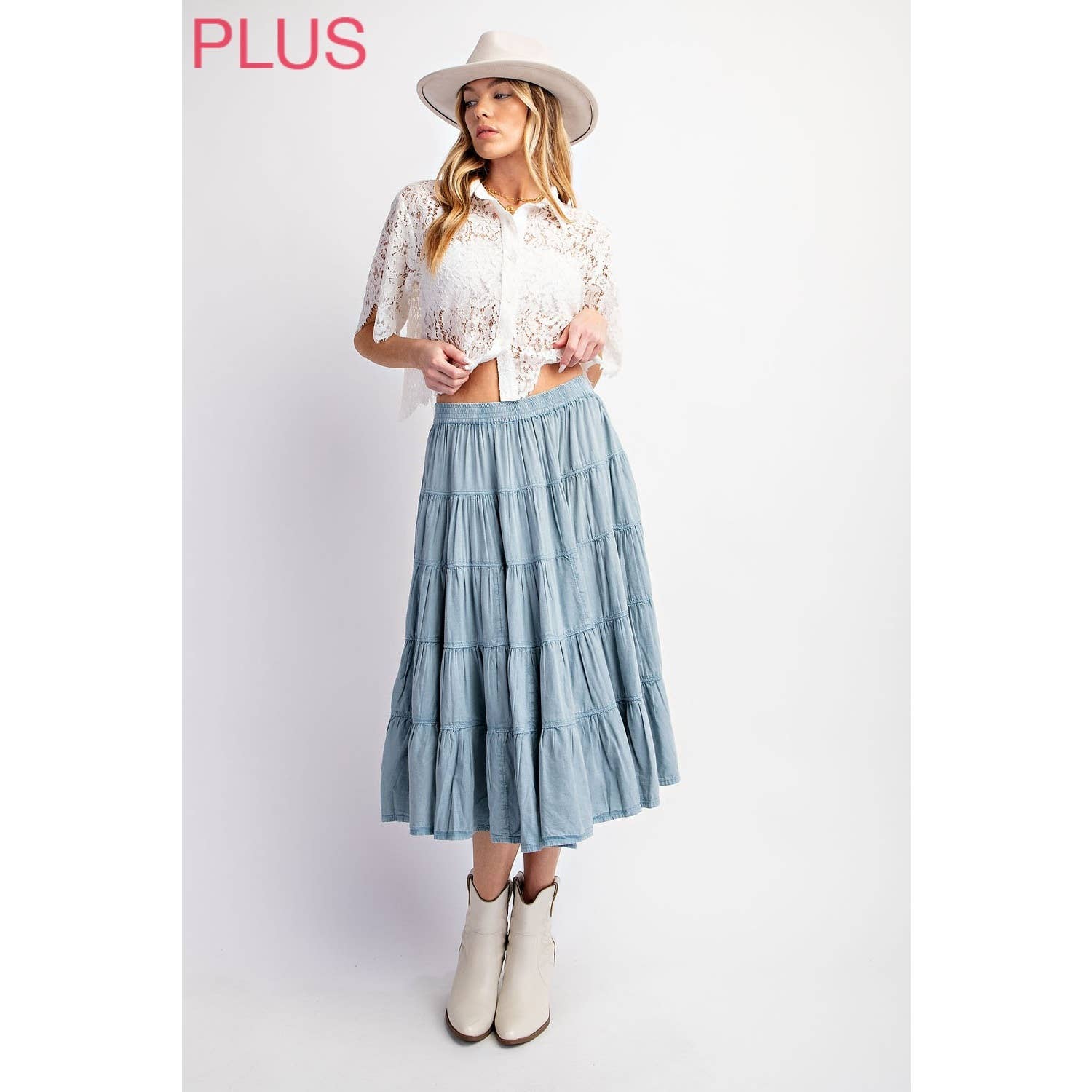 PLUS WASHED RELAXED FULL SWING MIDI SKIRT