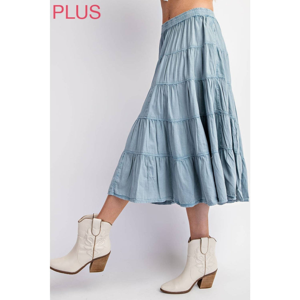 PLUS WASHED RELAXED FULL SWING MIDI SKIRT