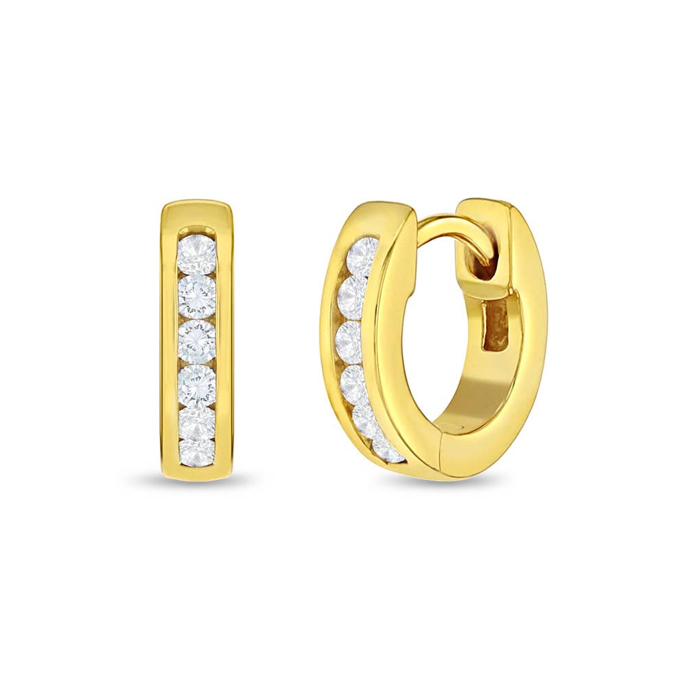 Channel CZ 8mm Earrings Hoop - Sterling Silver Gold Plated