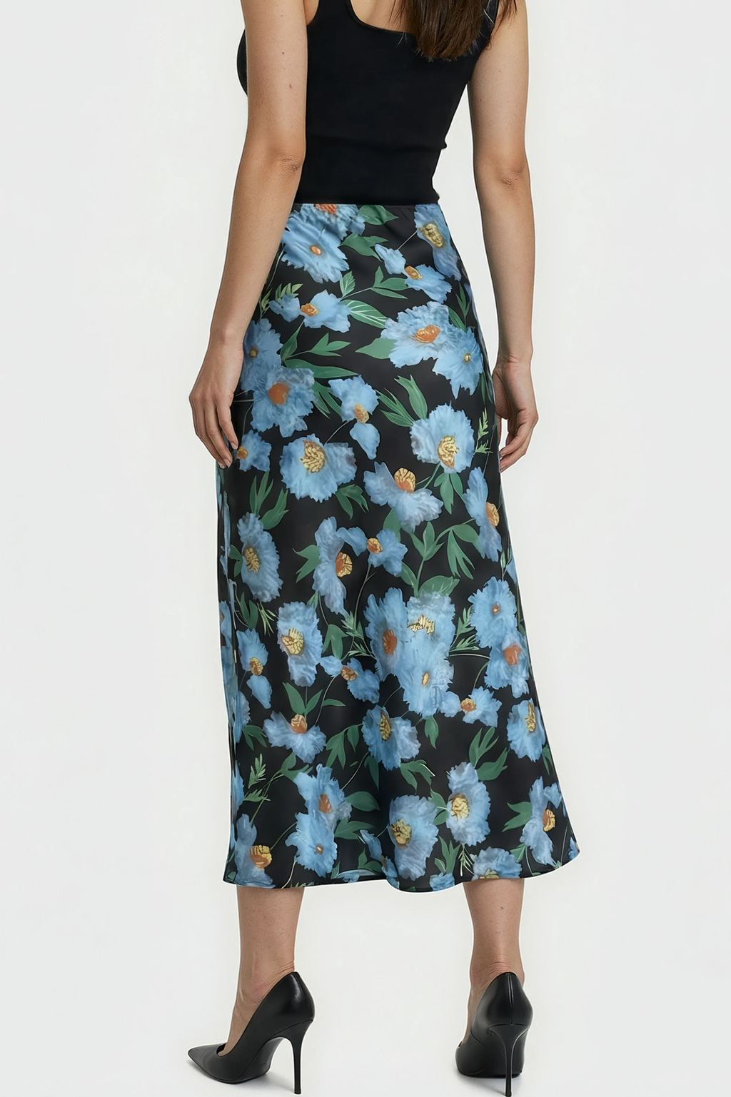 Satin Floral Print Skirt