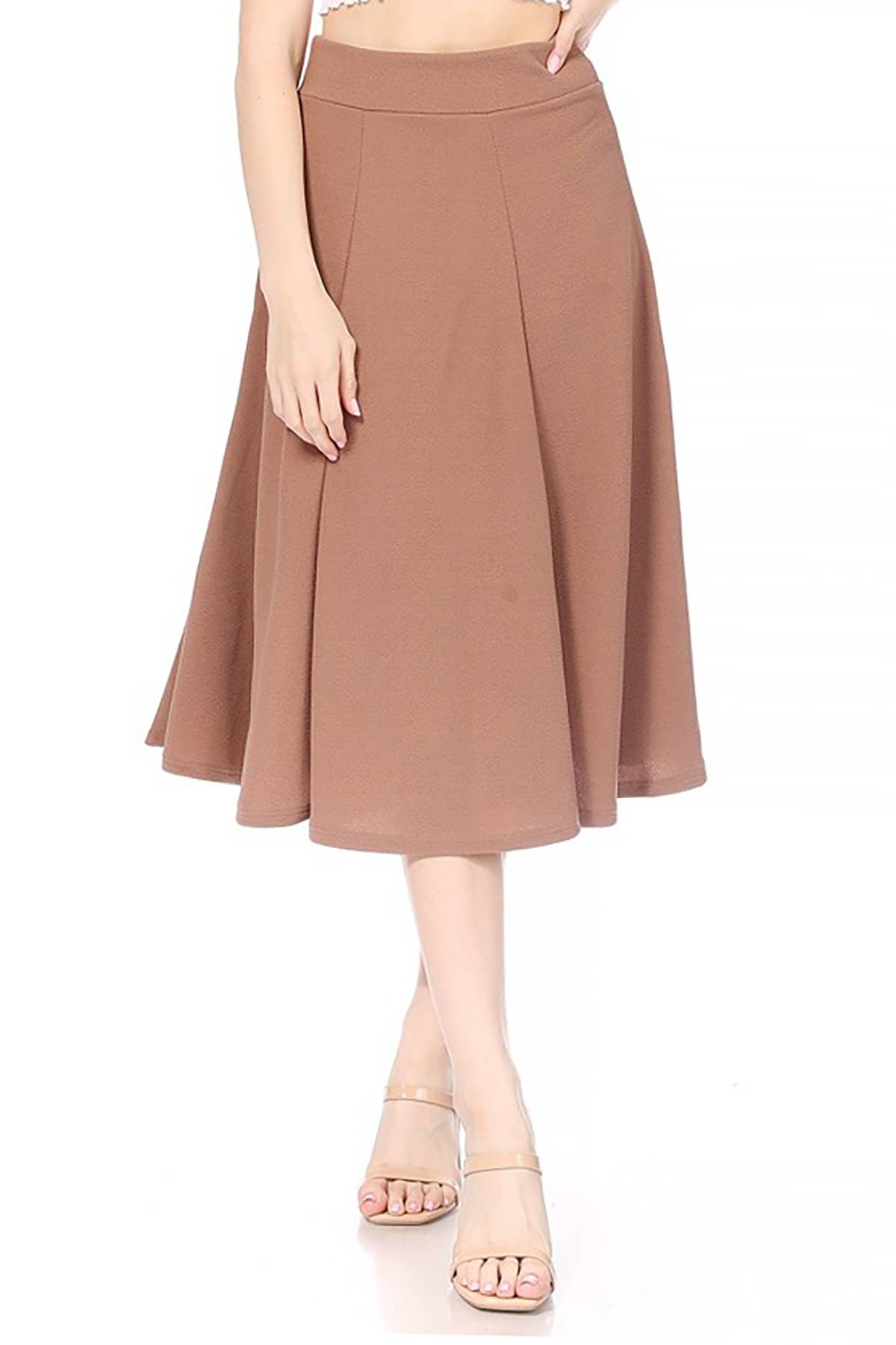 Women's Solid Flared Lightweight Long Midi A-line Skirt