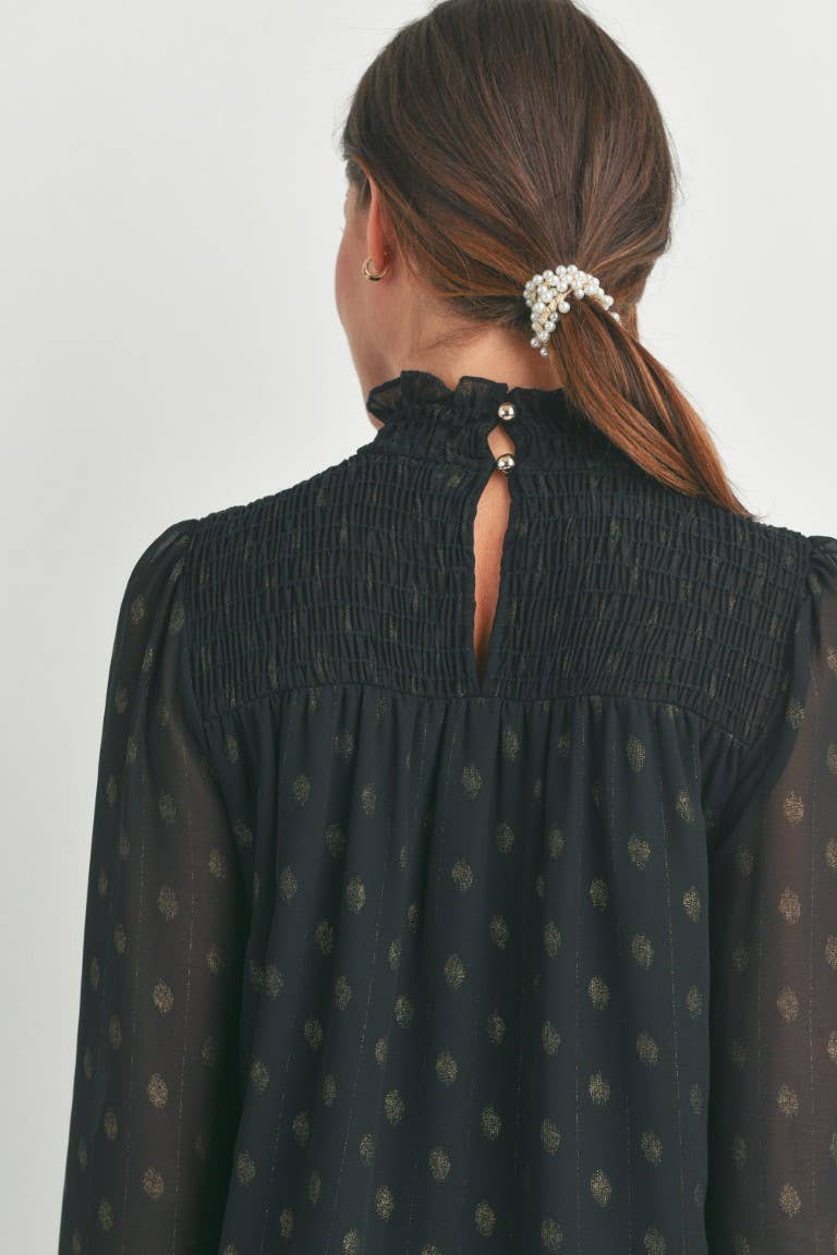 Smocked Mock Neck Polka Dot Maternity Top