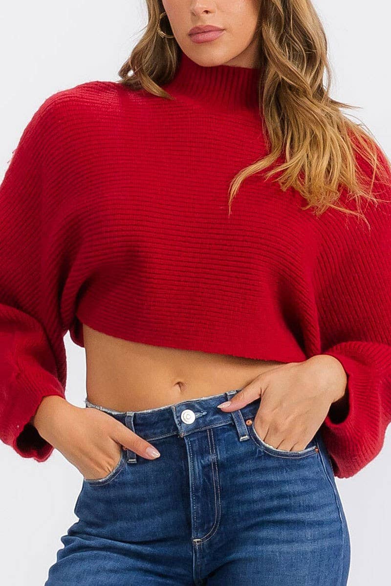 LONG SLEEVE MOCK NECK KNIT CROP TOP