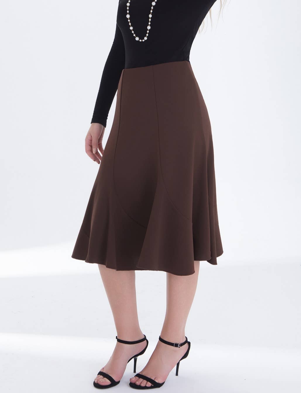 Elegant commuter office A-line midi fishtail hem skirt