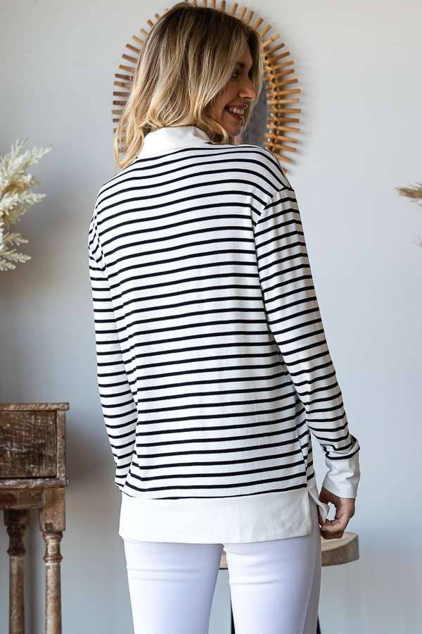 CAY1242LS - STRIPE SWEATSHIRT TOP WITH COLLAR
