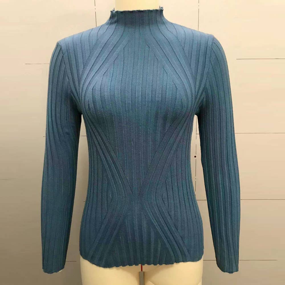 Striped long-sleeved knitted base layer sweater