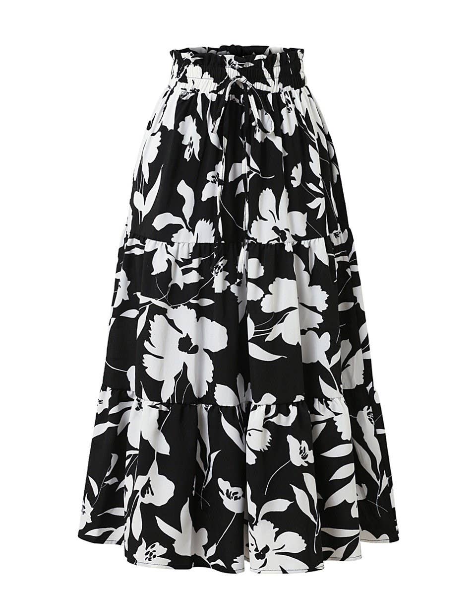 Stylish Floral-Print High-Waisted Skirt
