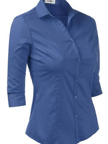 3/4 Sleeve Button Down Collar Shirt Blouse