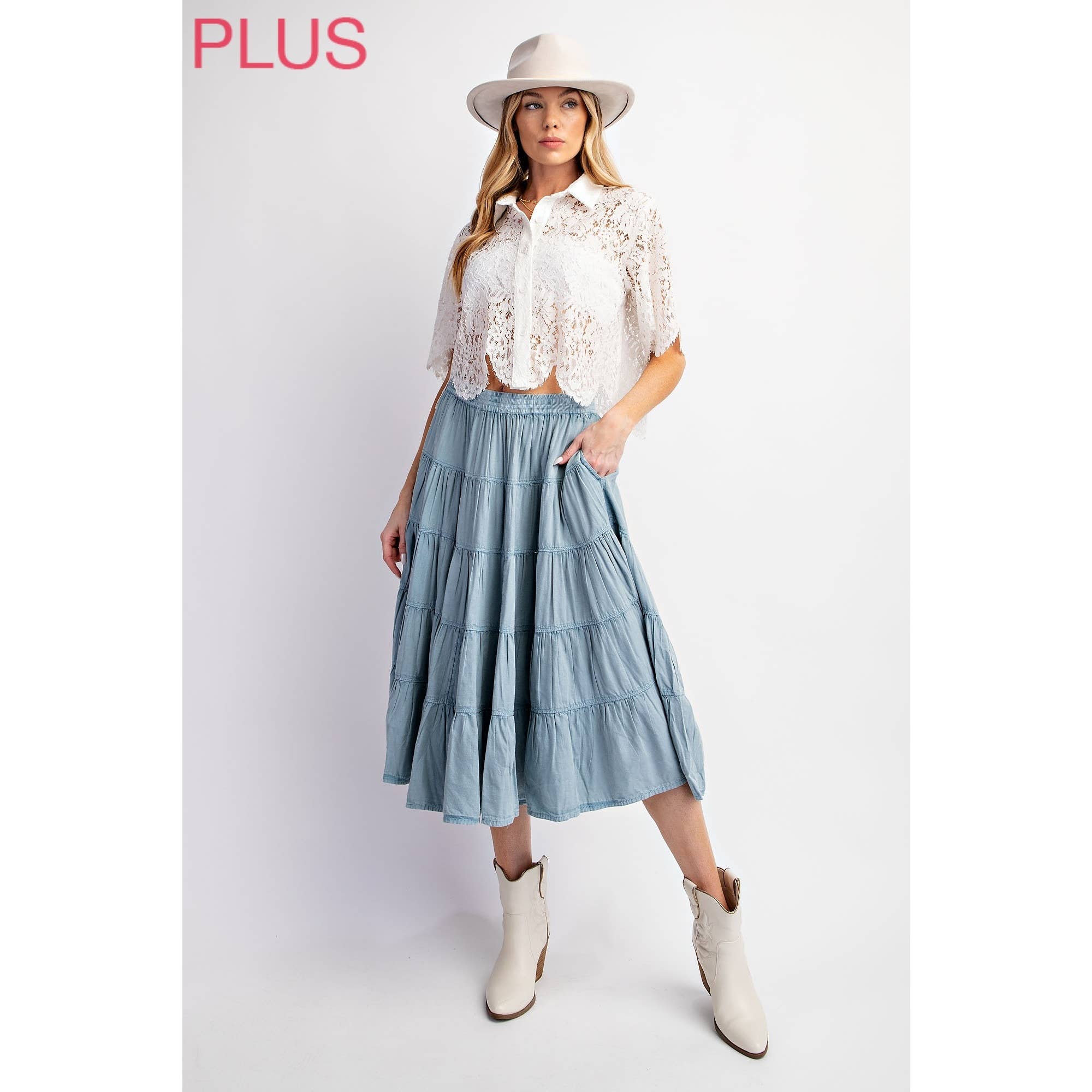 PLUS WASHED RELAXED FULL SWING MIDI SKIRT