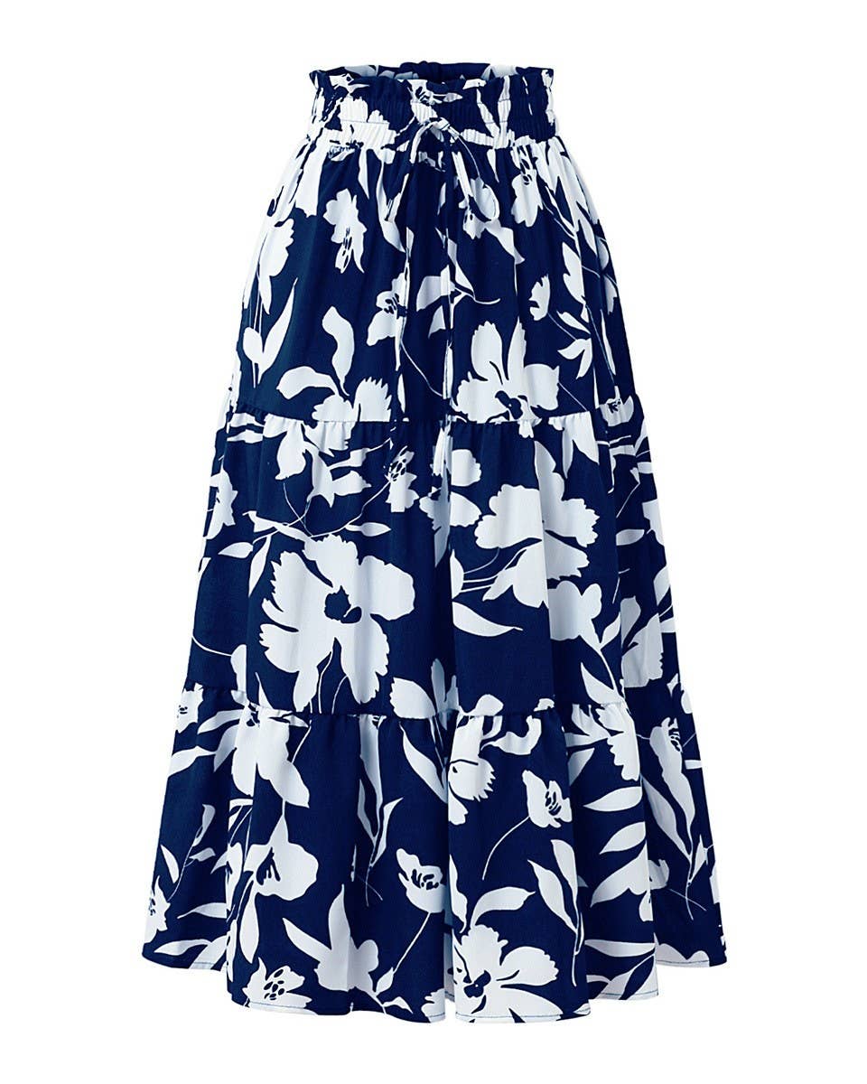 Stylish Floral-Print High-Waisted Skirt