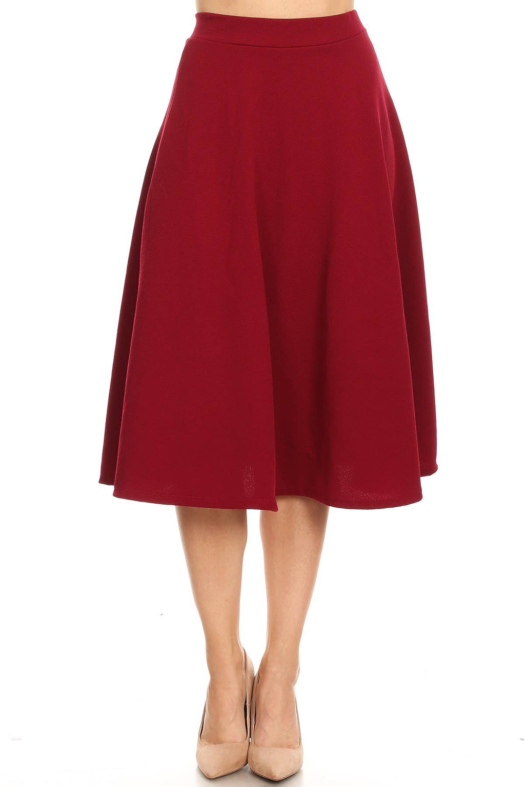 Women's Solid Basic Casual A-line Flared Midi Skirt