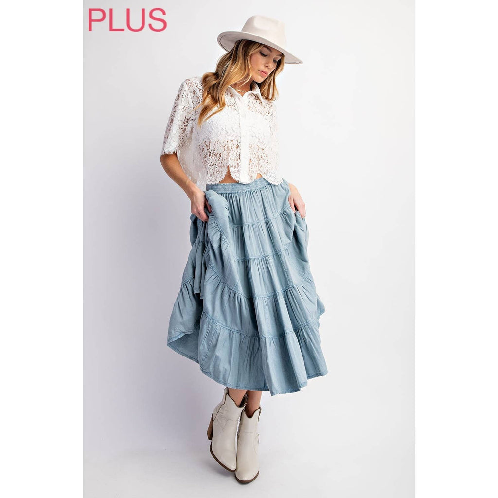 PLUS WASHED RELAXED FULL SWING MIDI SKIRT
