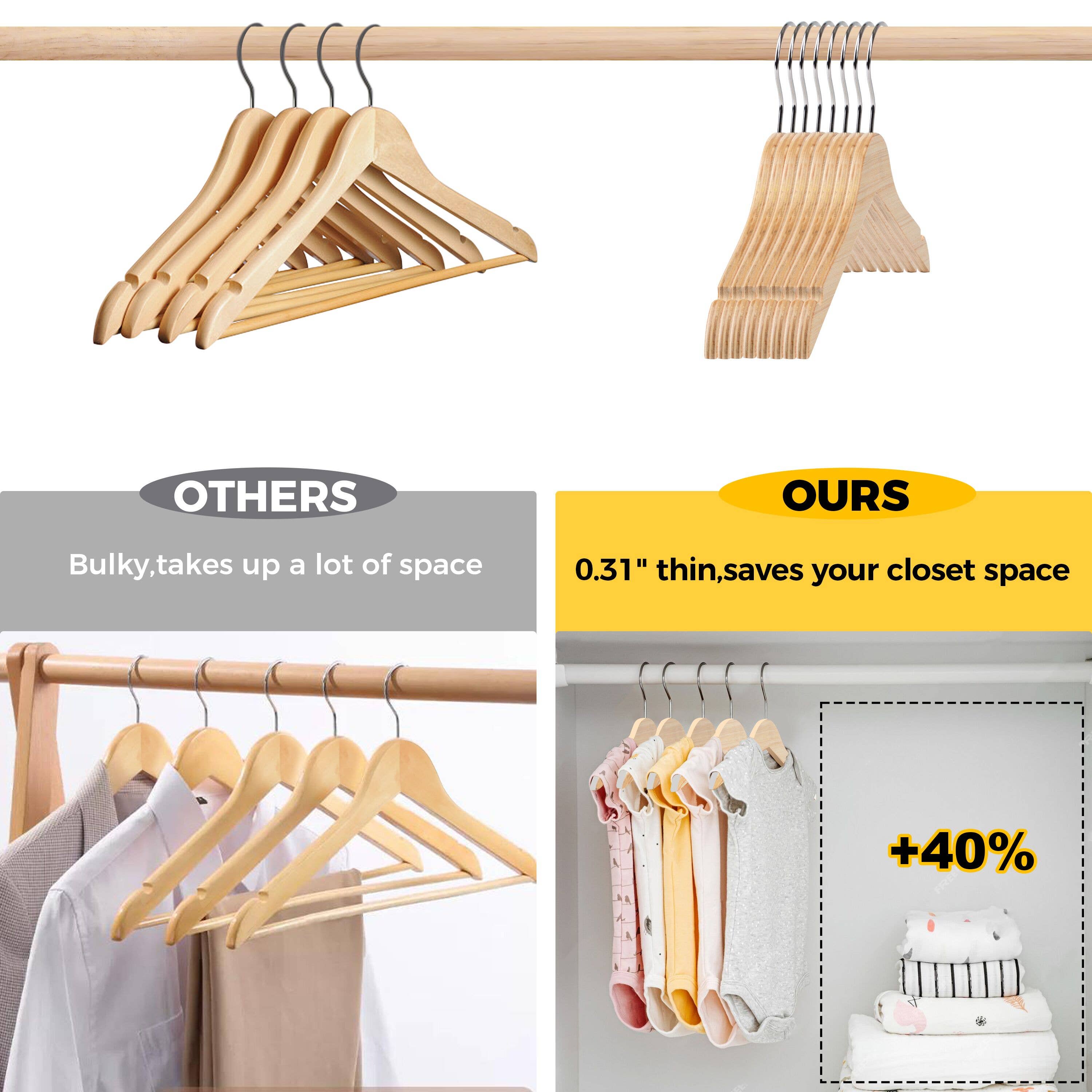 WLMK32-NT – 12" Slim Natural Kids Wooden Hangers – 100-Pack
