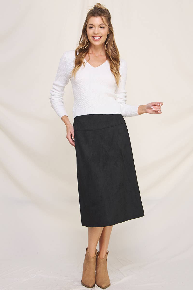 Constructed Soft Microsuede Midi Skirt