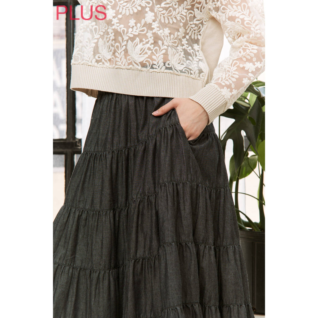 PLUS WASHED RELAXED FULL SWING MIDI SKIRT